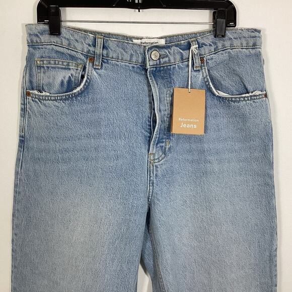 Reformation Jeans Cynthia High Rise Straight Crop Women's 31 Raw Hem Button Fly - Picture 8 of 10